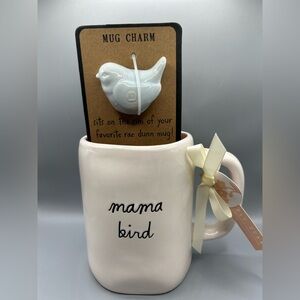 Rae Dunn MAMA BIRD Coffee Mug With Blue Bird Mug Charm Pink Inside Mother NEW